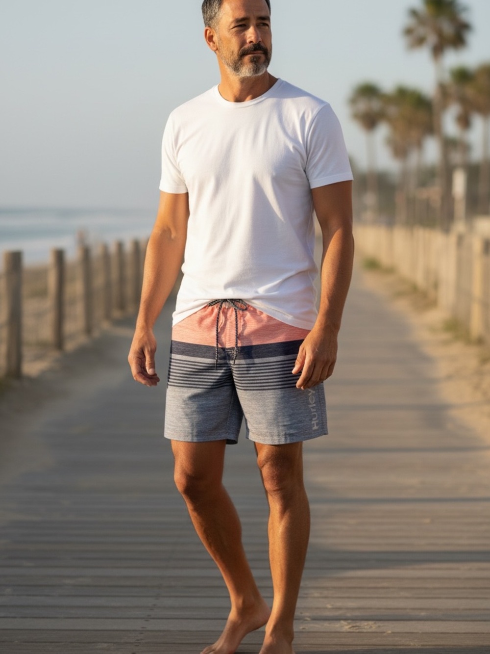 Hurley Pink and Light Blue Striped Volley Swim Shorts